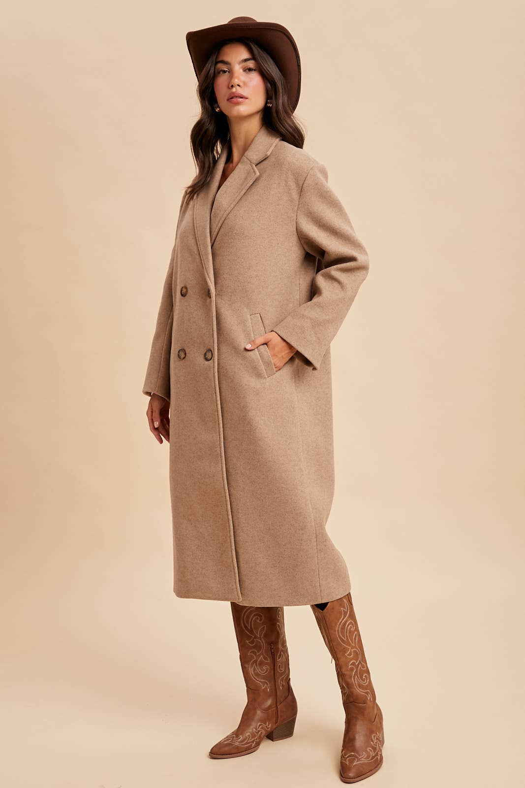 FELTED DOUBLE BREASTED LAPEL DUSTER COAT