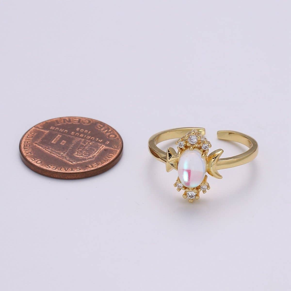 Dainty Monstone Ring Celestial Ring Minimalist Crystal Ring Statement Ring Adjustable Ring Stacking Ring Girlfriend Gift R-340