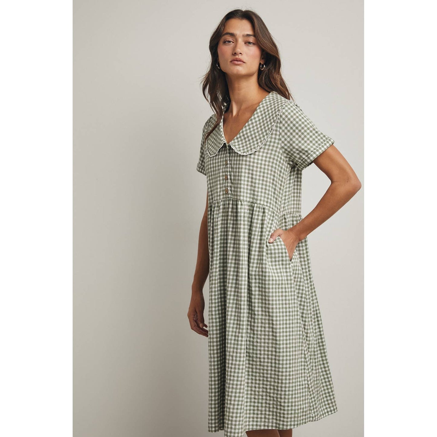 PETER PAN COLLARED PLAID MIDI DRESS / WL25-11212
