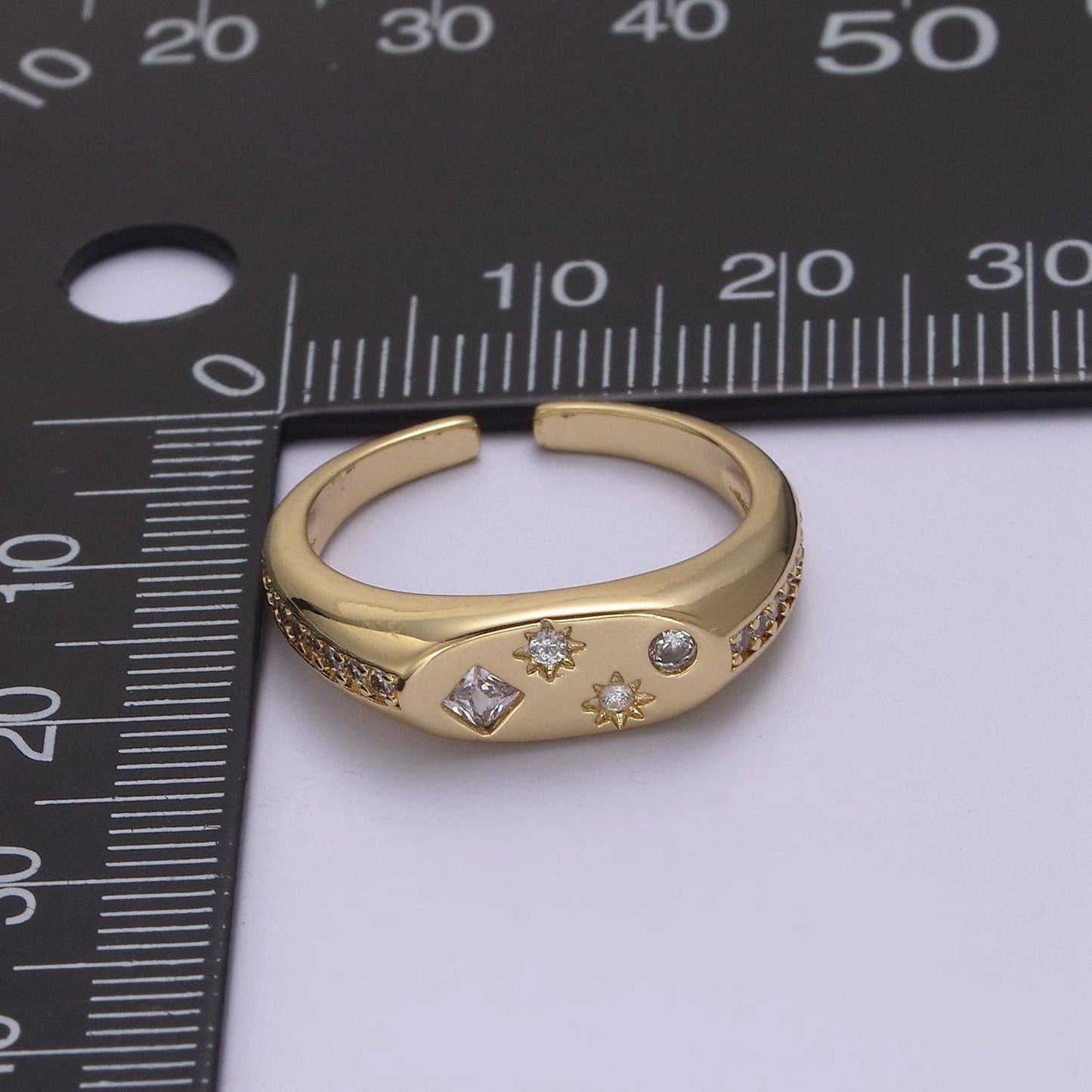 24K Gold Filled Celestial Star Cuff Ring, Micro Pave Crystal