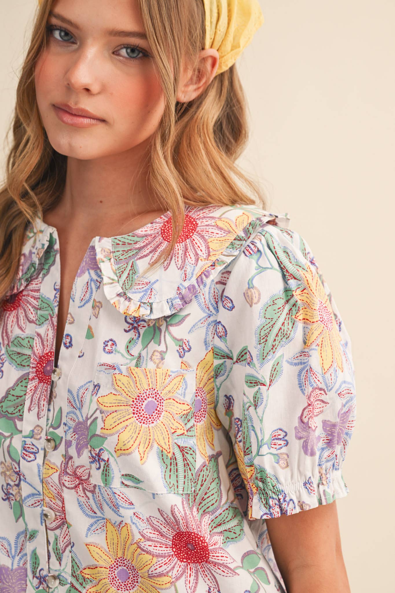 EXCLUSIVE FLORAL PRINT DOLL COLLAR BUTTON DOWN TOP MTP4672