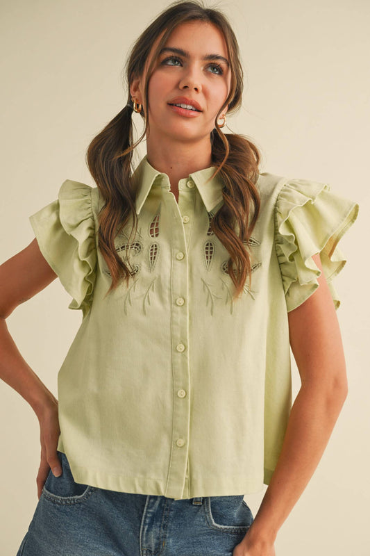EMBROIDERED CUT OUT BUTTON DOWN TOP MTP3823