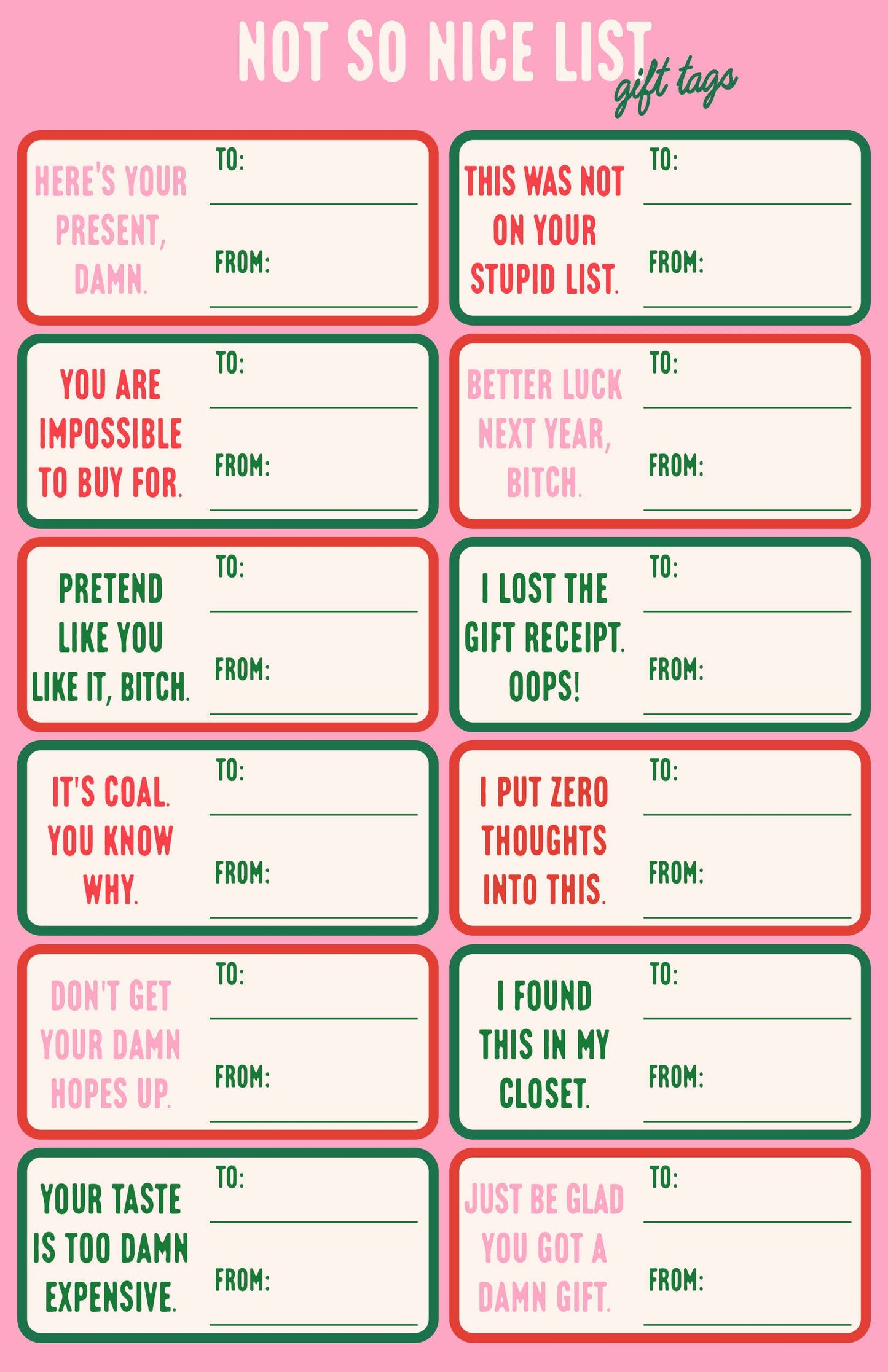 Snarky Christmas Gift Tag Sticker Sheet – Funny Gift Tags