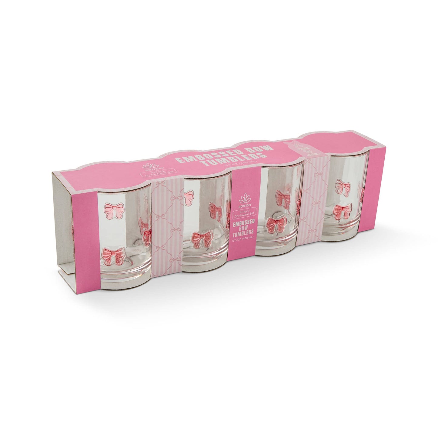 4pk 13.5oz Embossed Tumbler - Pink Bows
