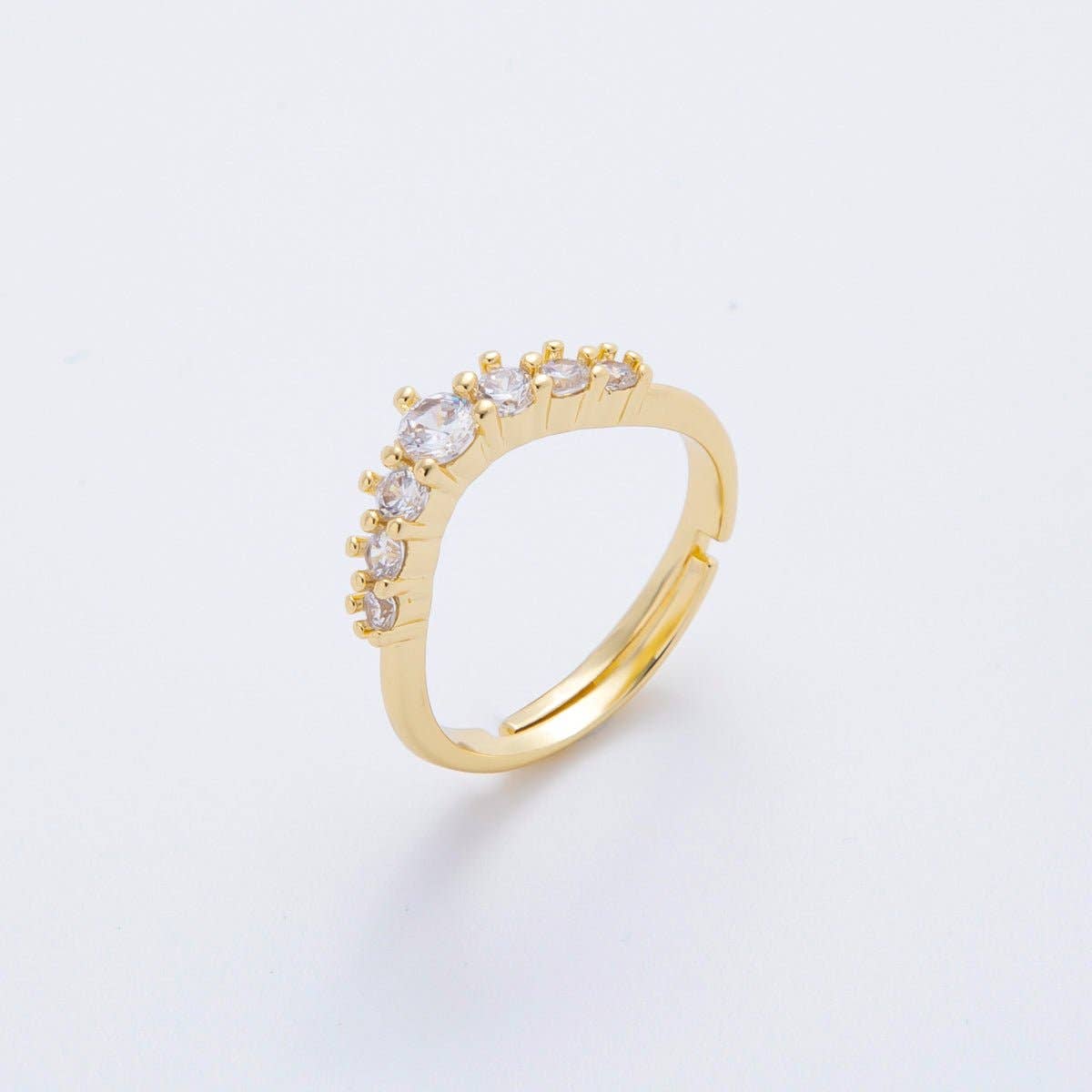 18K Gold Filled Micro Paved CZ Gradient Crown Adjustable Ring | O-2251