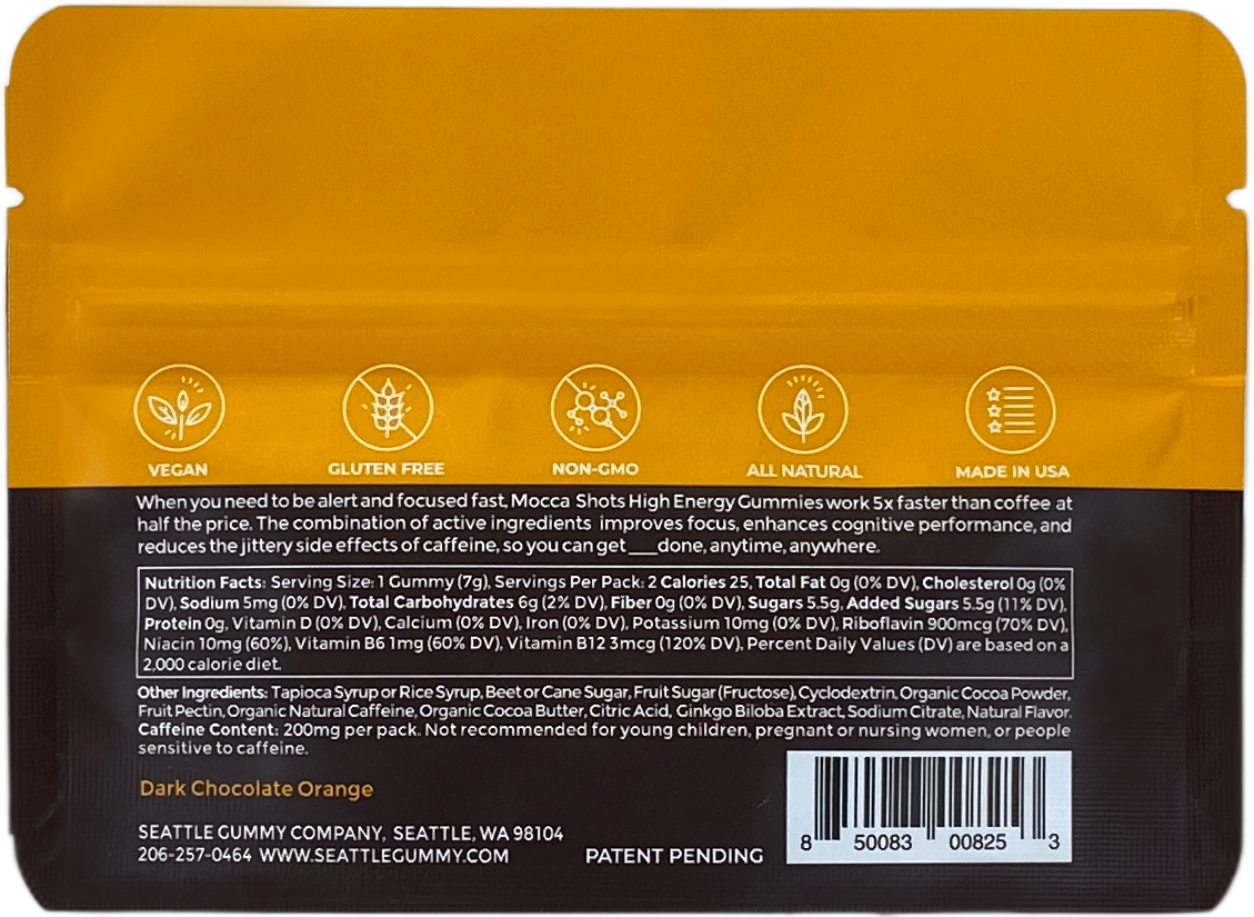 Mocca Shots Chocolate Orange Caffeine Gummy | 12-Pack