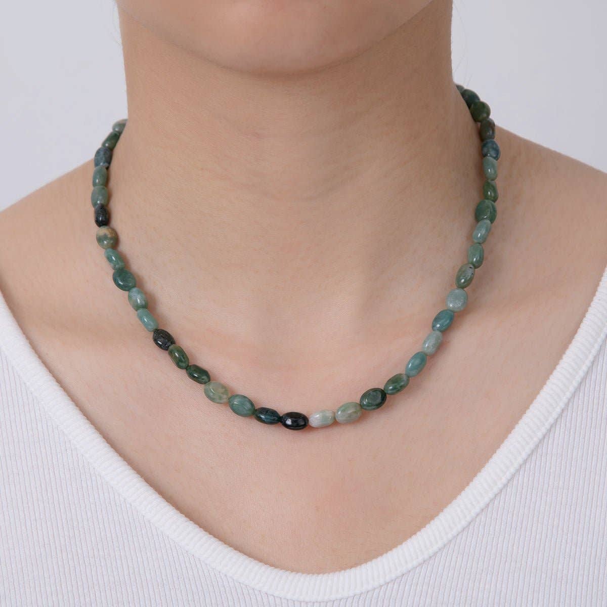18K Gold Filled 6.5mm Green Aventurine Gemstone Oblong Oval Gemstone Bead 15.5 Inch Handmade Necklace | WA-3282