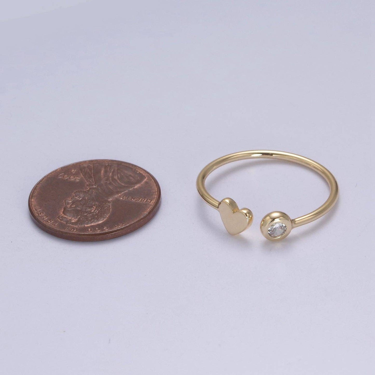 Minimalist Crystal Zirconia CZ, 16K Gold Filled Geometric Heart Open Adjustable Ring U346