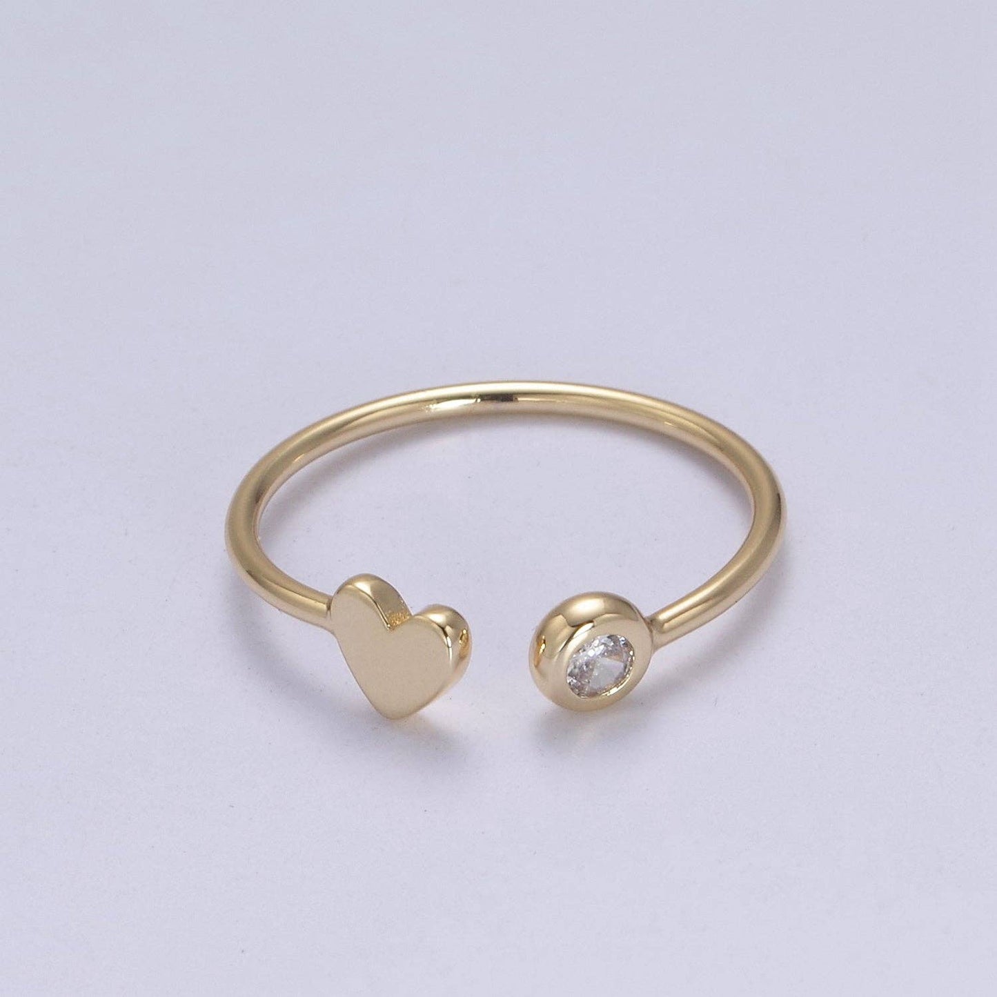 Minimalist Crystal Zirconia CZ, 16K Gold Filled Geometric Heart Open Adjustable Ring U346