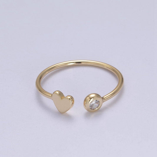 Minimalist Crystal Zirconia CZ, 16K Gold Filled Geometric Heart Open Adjustable Ring U346