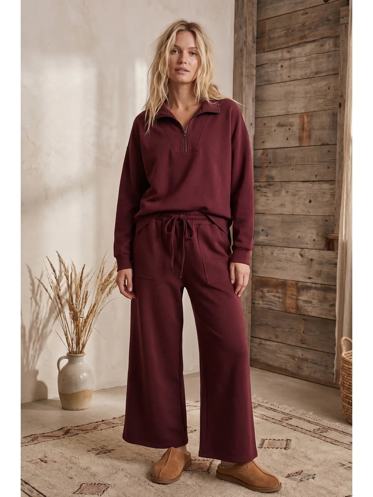 Half Zip Pull Over & Wide Leg Pant Set
