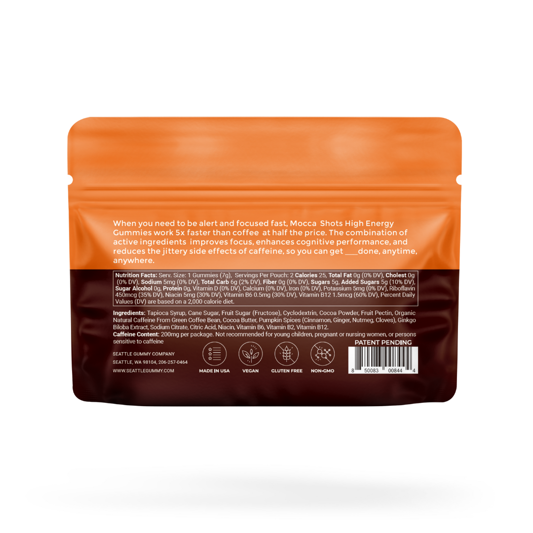 Halloween Mocca Shots Pumpkin Spice Caffeine Gummy | 12-Pack