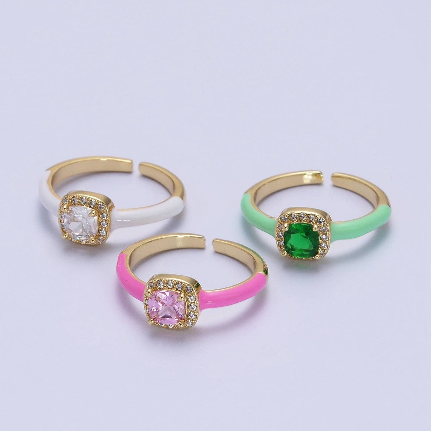 Gold Filled Square CZ Enamel Adjustable Ring Y340 ~Y342