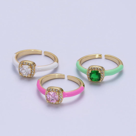 Gold Filled Square CZ Enamel Adjustable Ring Y340 ~Y342