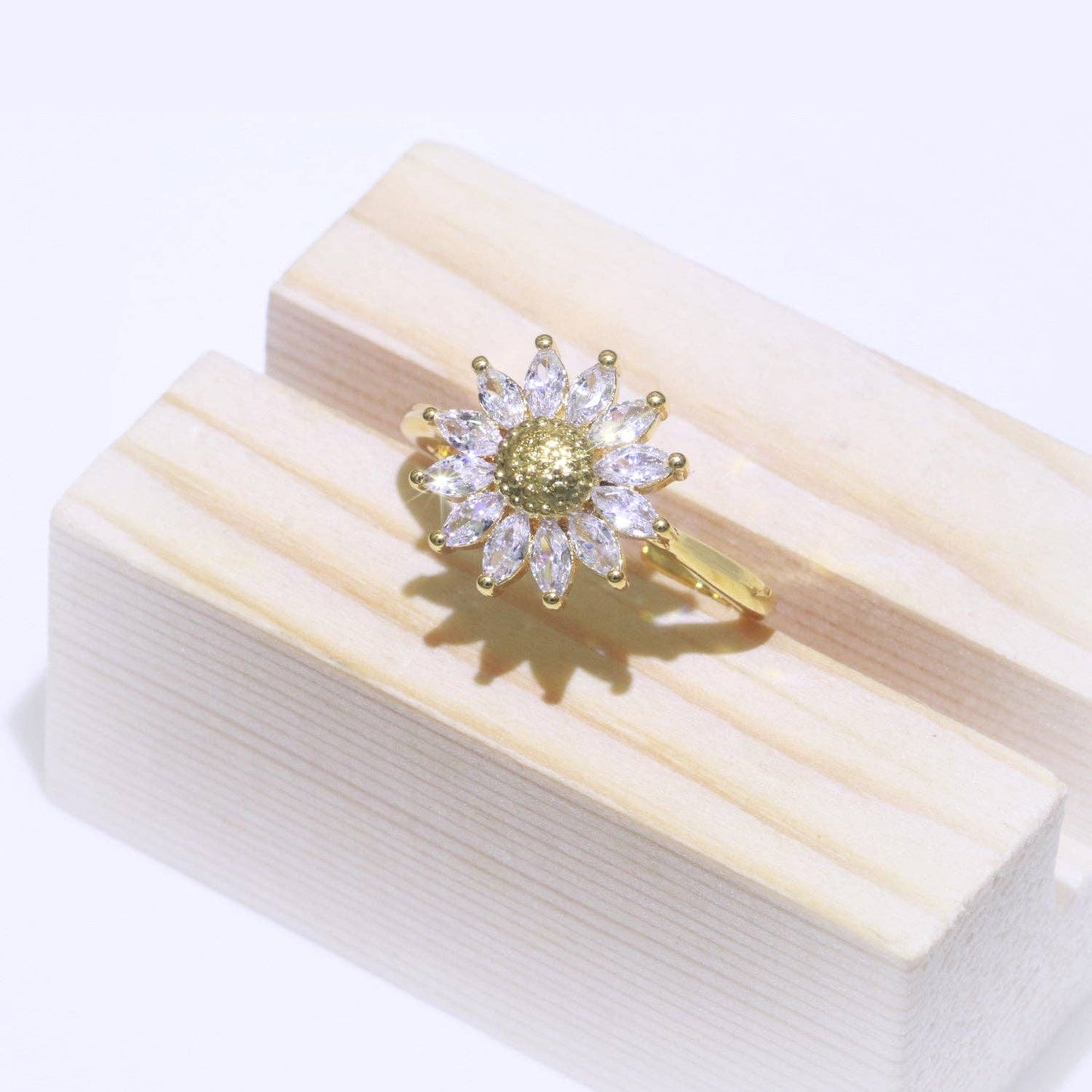 Gold Sun Flower Ring 14k Gold Filed Dainty Ring Cz Open Adjustable Minimalist Ring Stackable Jewelry O361