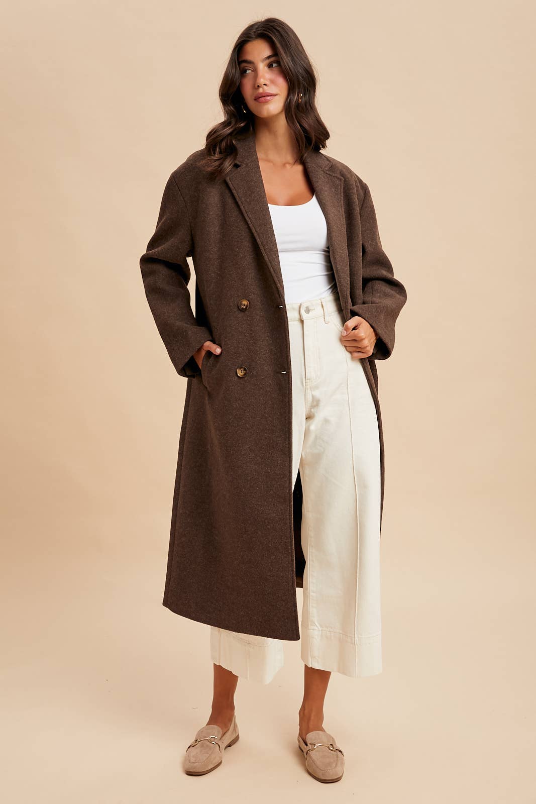 FELTED DOUBLE BREASTED LAPEL DUSTER COAT