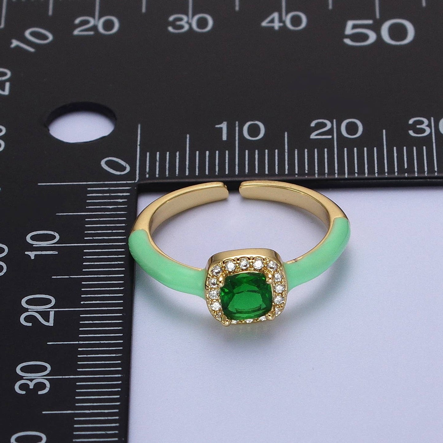 Gold Filled Square CZ Enamel Adjustable Ring Y340 ~Y342