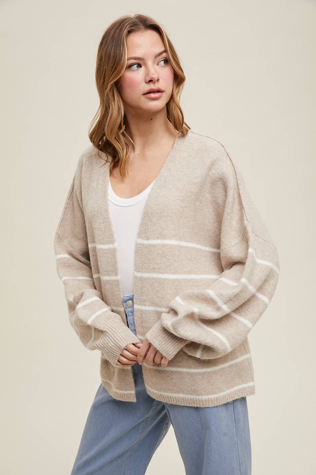 BRUSHED STRIPED SWEATER CARDIGAN / WL25-11154