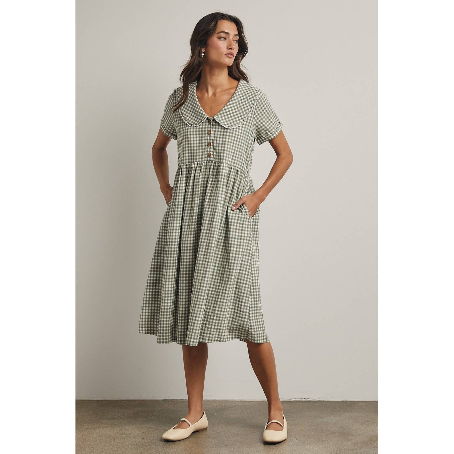 PETER PAN COLLARED PLAID MIDI DRESS / WL25-11212