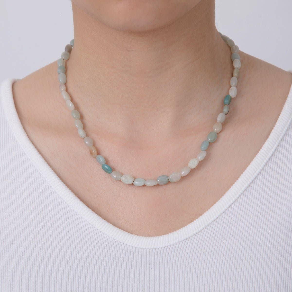 18K Gold Filled 6.5mm Amazonite Gemstone Oblong Oval Gemstone Bead 15.5 Inch Handmade Necklace | WA-3287