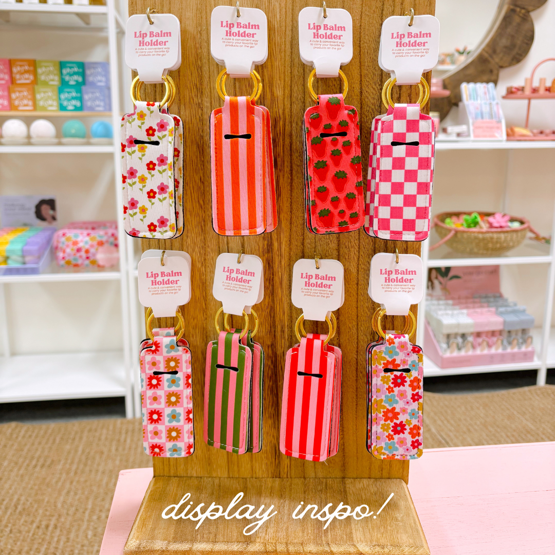 Lip Balm Keychain Holder - Pink & Orange Stripes