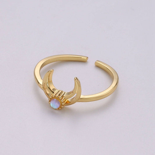 Crescent Moon Opal Ring, Moon Ring, October birthstone ring, Opal Moon Ring, Celestial Jewelry, Adjustable Gold Open Ring, Christmas gift R137