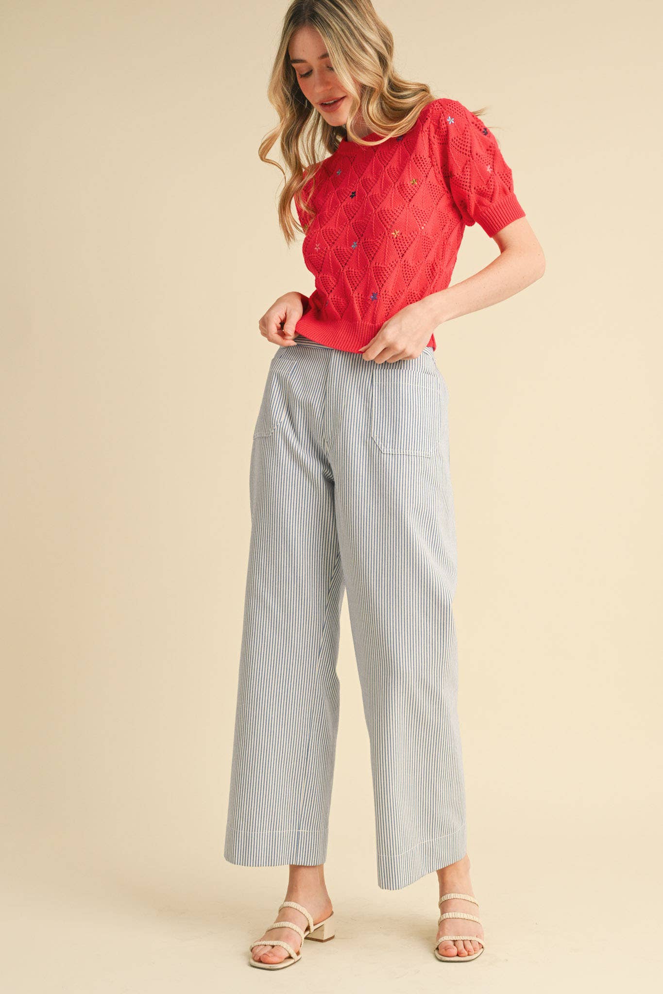 POINTELLE KNIT SWEATER WITH FLORAL EMBROIDERY MSW10819