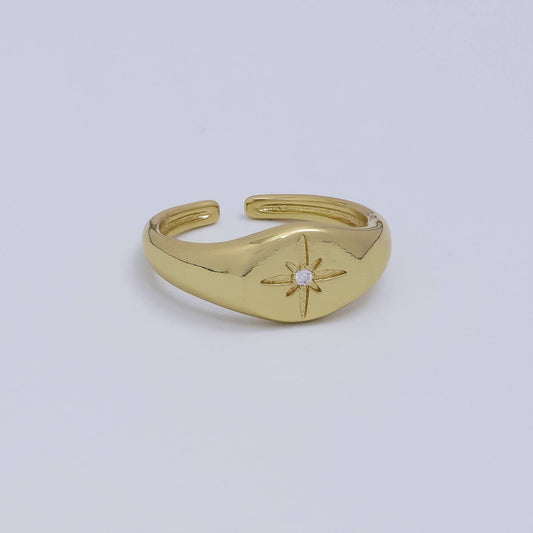 24K Gold Filled CZ Celestial North Star Signet Ring | O190