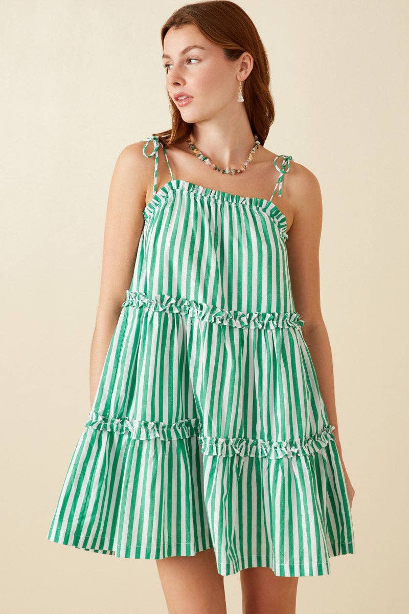 Womens Ruffle Trimmed Poplin Stripe Dress