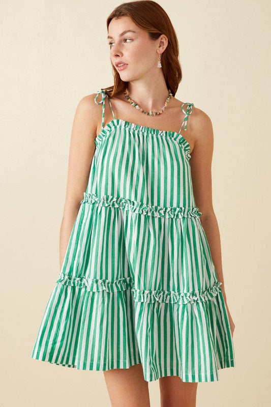 Womens Ruffle Trimmed Poplin Stripe Dress