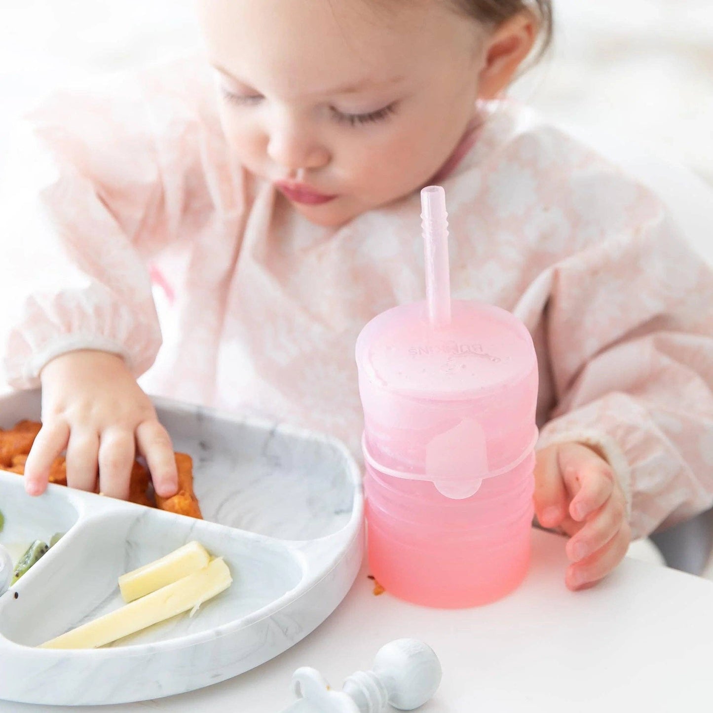 Silicone Straw Cup with Lid: Pink
