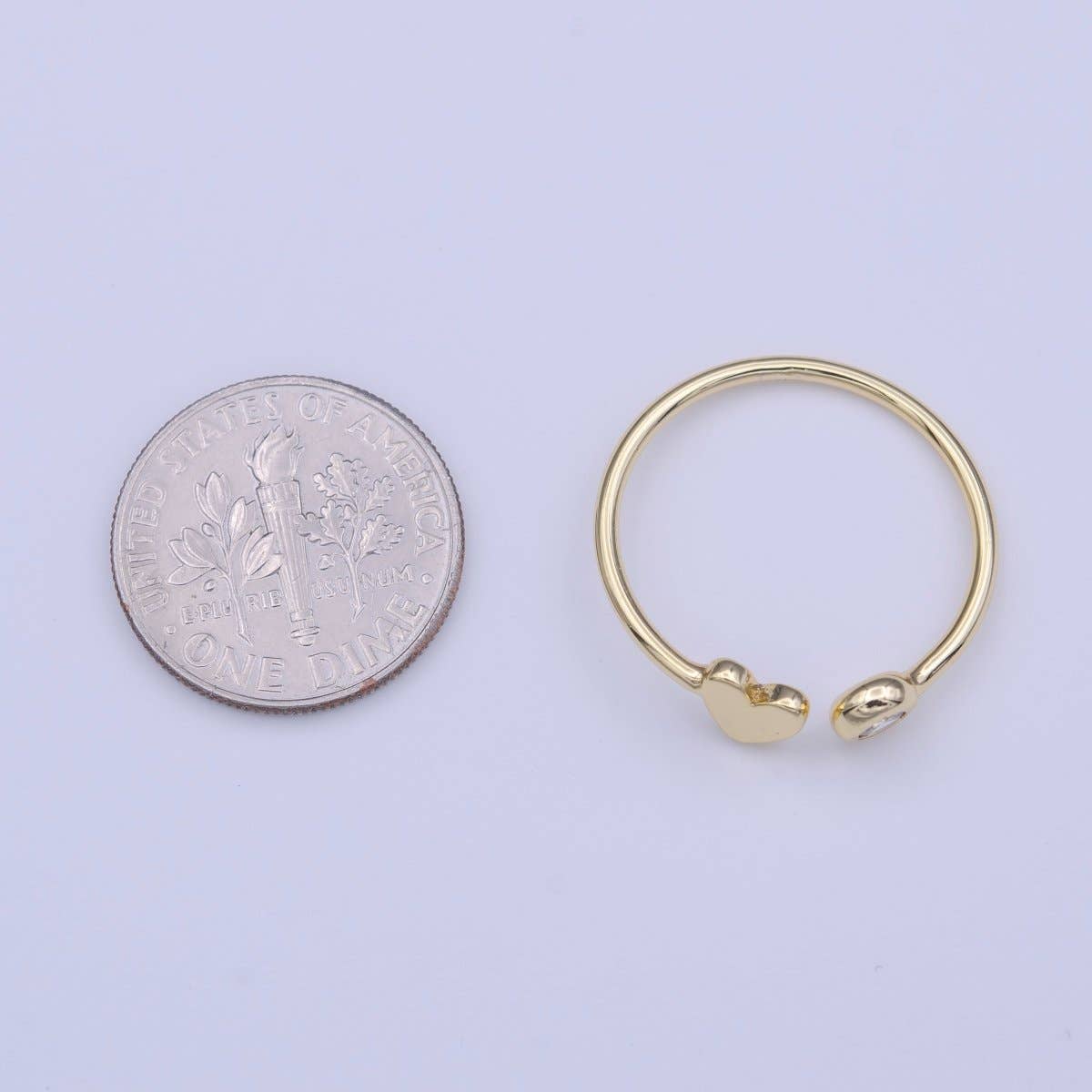 Gold Filled Minimalist Heart Round Cubic Zirconia Open Adjustable Ring | O-124