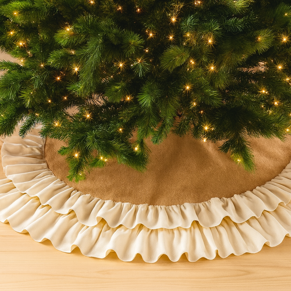 Natural Cotton Jute Ruffle 56" Round Christmas Tree Skirt