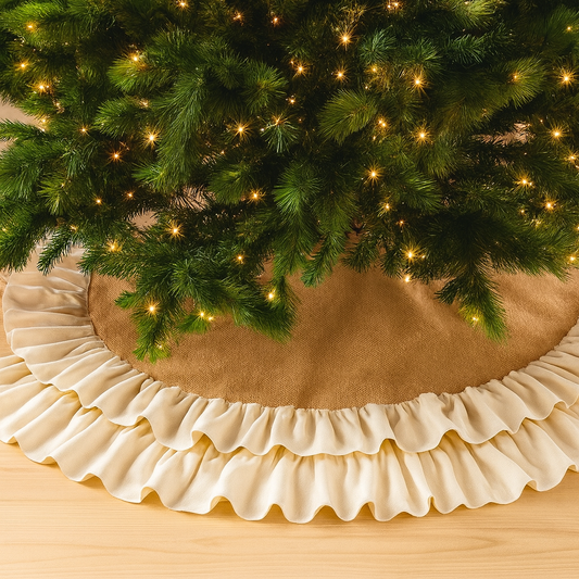 Natural Cotton Jute Ruffle 56" Round Christmas Tree Skirt