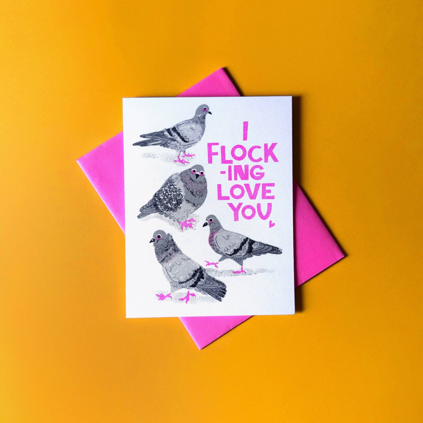 Flocking Love You Pigeon Risograph Greeting Card 