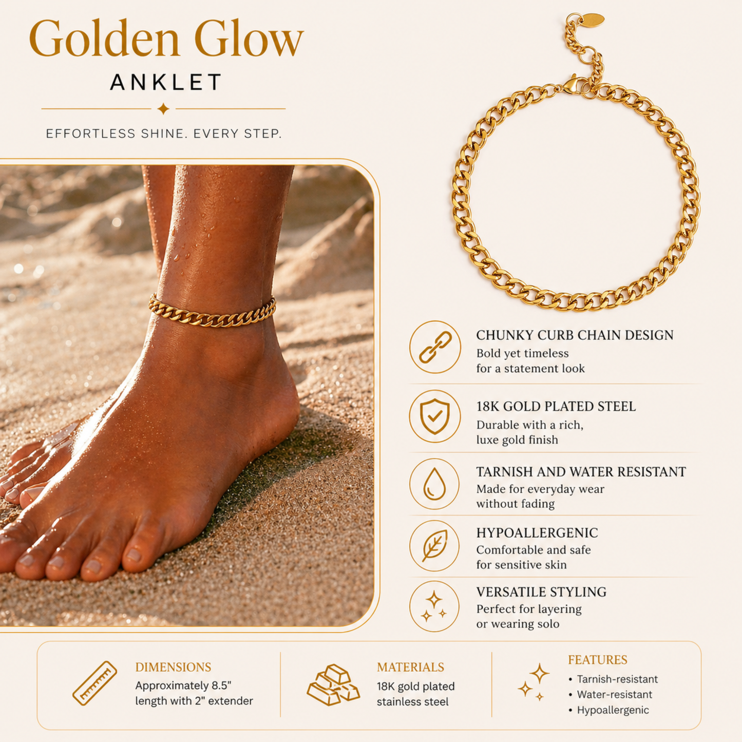 Luxe Cuban Chain Gold Anklet - Tarnish & Water Resistant