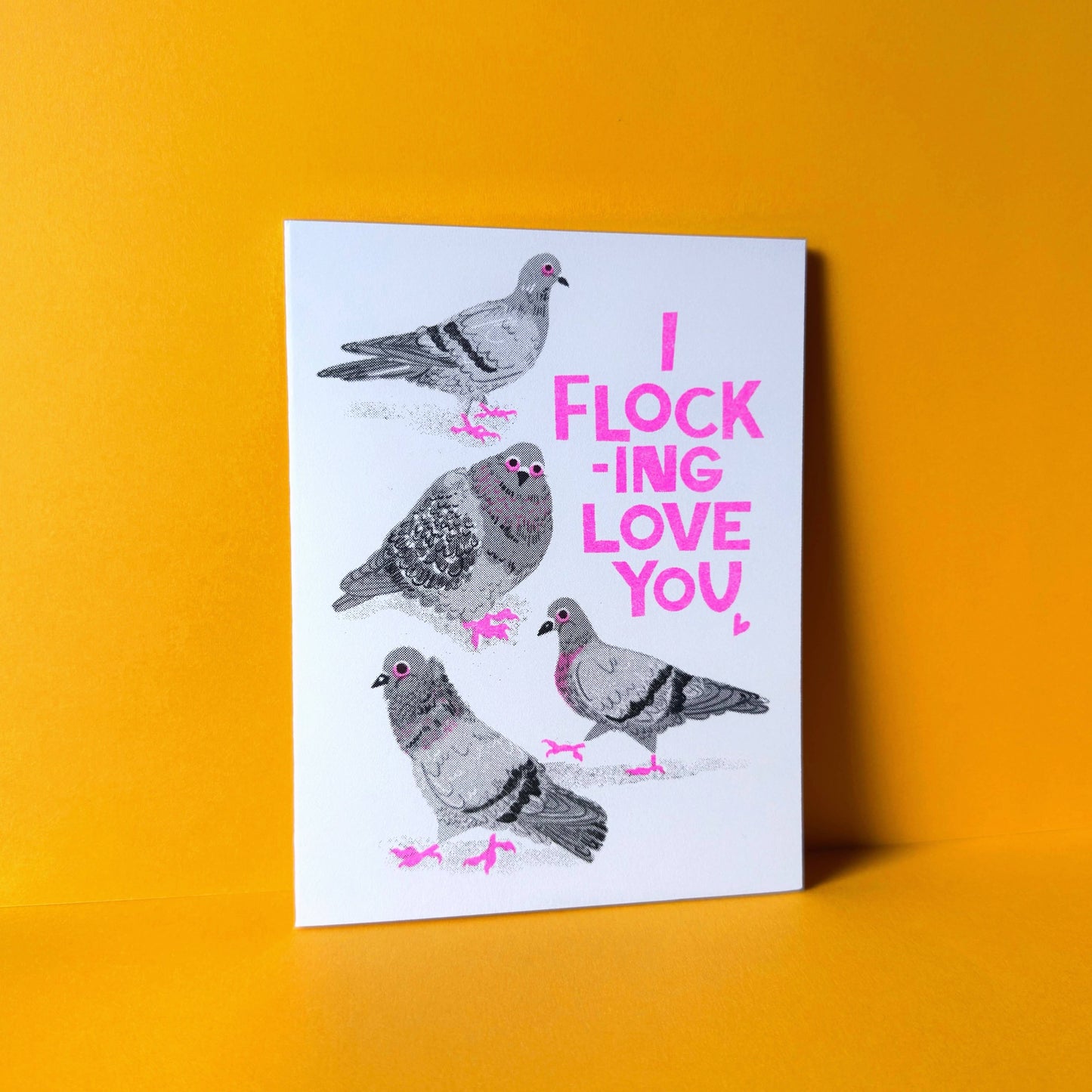 Flocking Love You Pigeon Risograph Greeting Card 