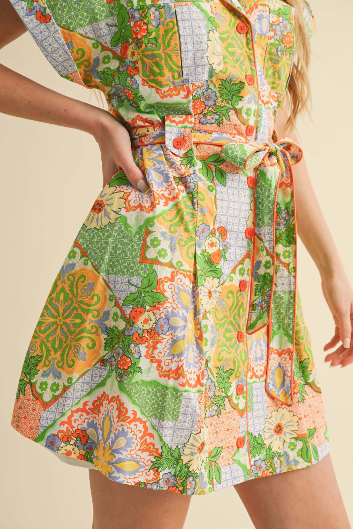 EXCLUSIVE PRINT BUTTON DOWN SHORT SLEEVE MINI DRESS MDR4044