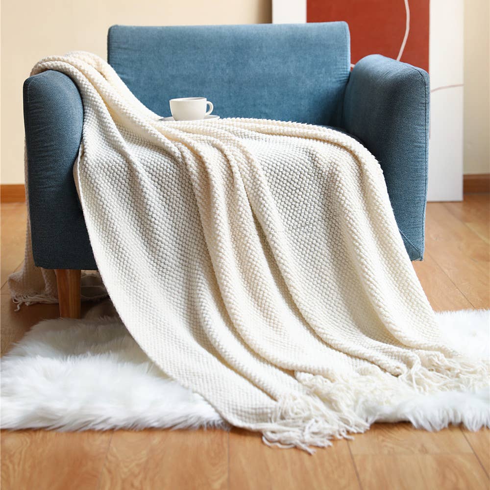 Knit Textured 50x60 Inch Throw Blanket with Fringe
