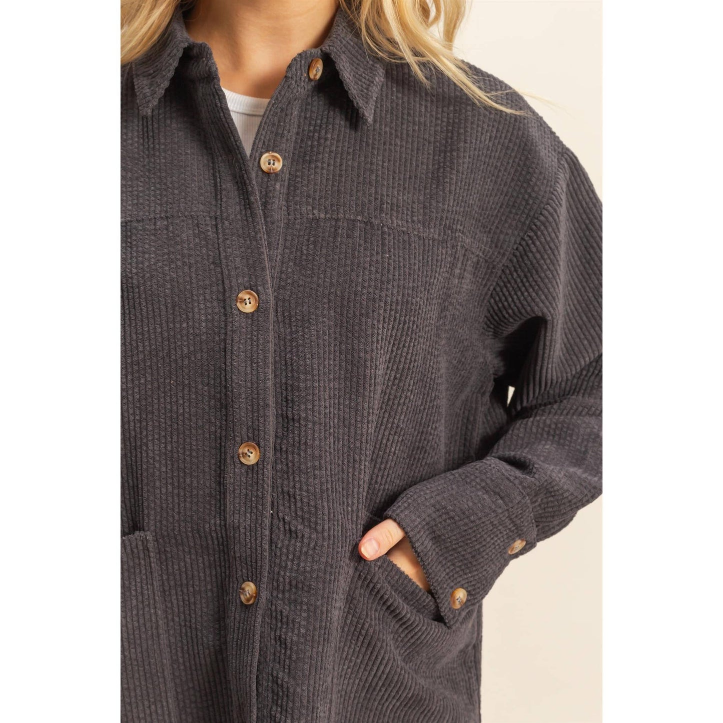 Classic Corduroy Shacket With Pockets