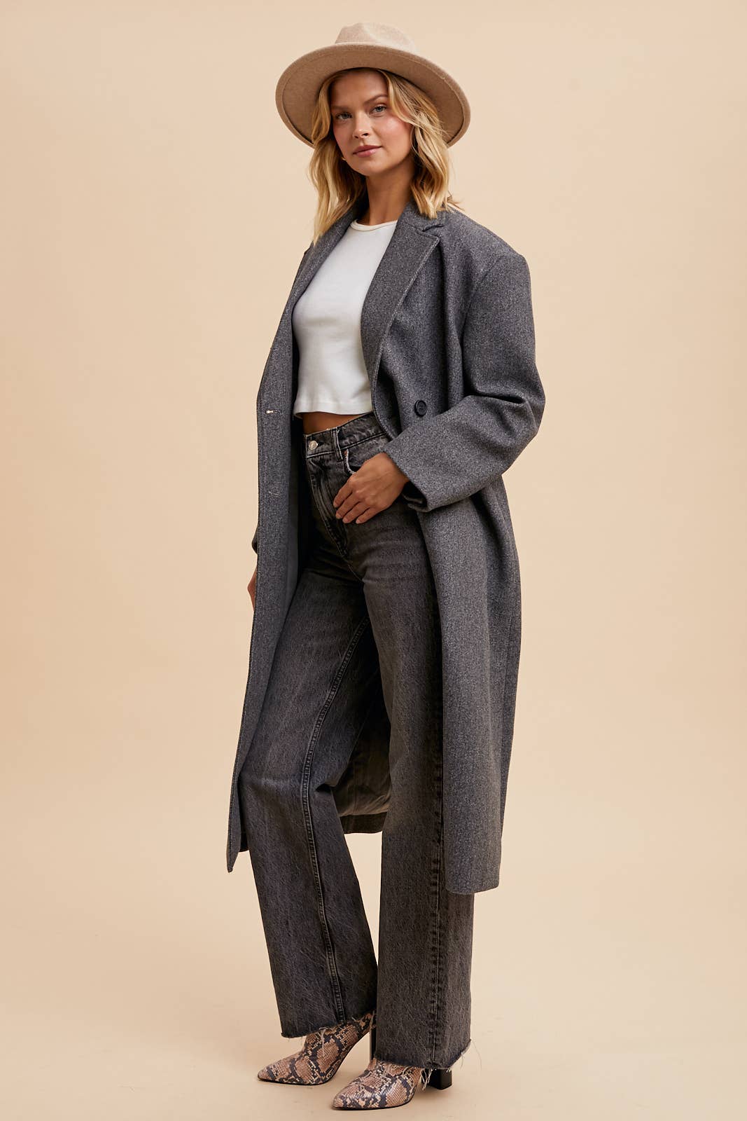 FELTED DOUBLE BREASTED LAPEL DUSTER COAT