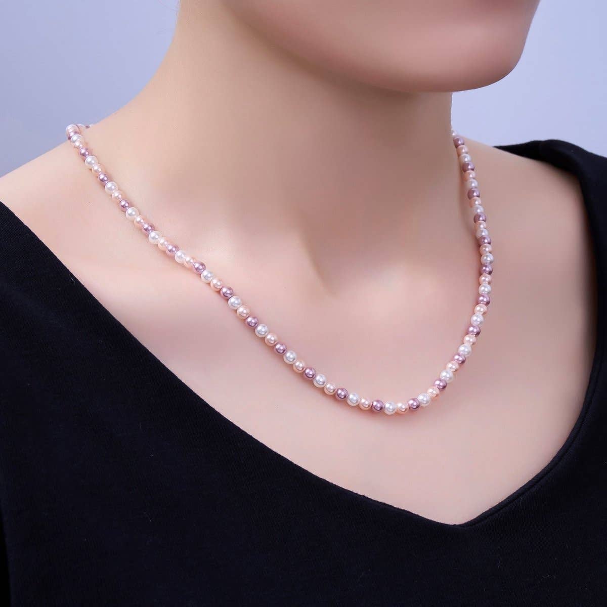 24K Gold Filled 4mm, 6mm Gradient White-Pink-Purple Shell Pearl 17 Inch Necklace | WA-2791 WA-2792