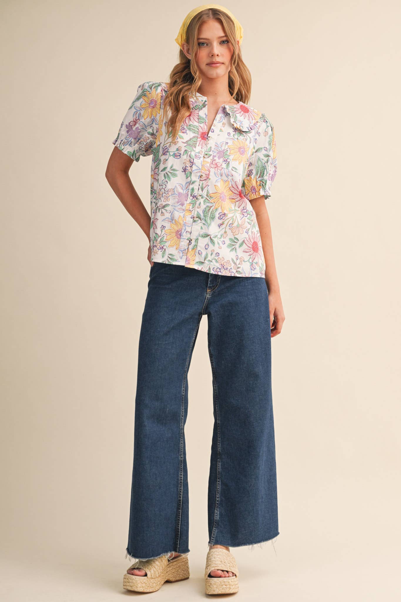EXCLUSIVE FLORAL PRINT DOLL COLLAR BUTTON DOWN TOP MTP4672