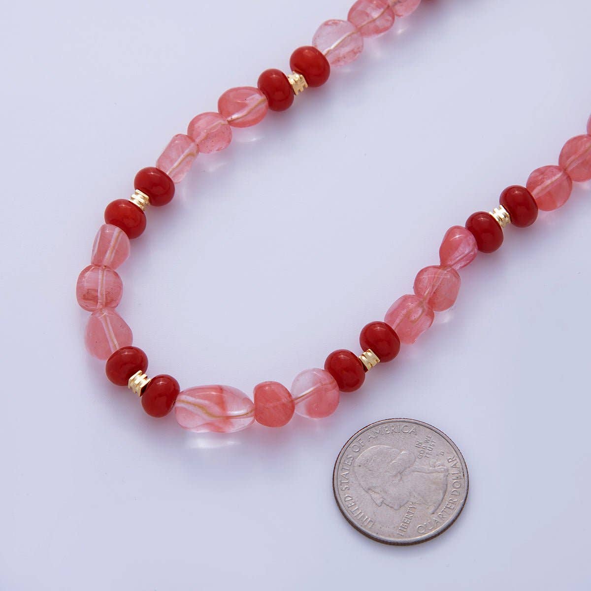16K Gold Filled 8mm Red Quartz Carnelian Gemstone Bead 17.5 Inch Handmade Necklace | WA-019