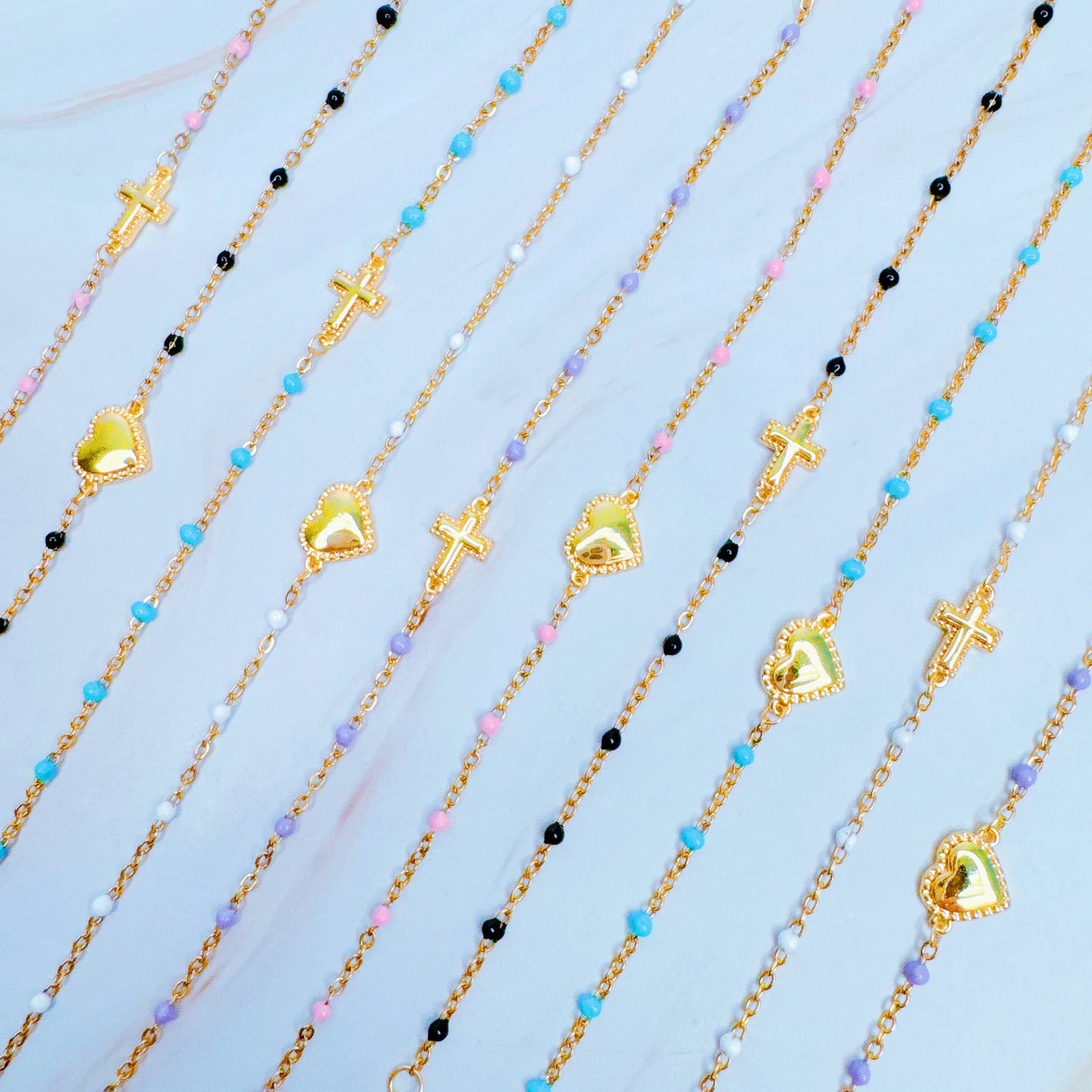 Dainty Color Dots Chain Heart Bracelet