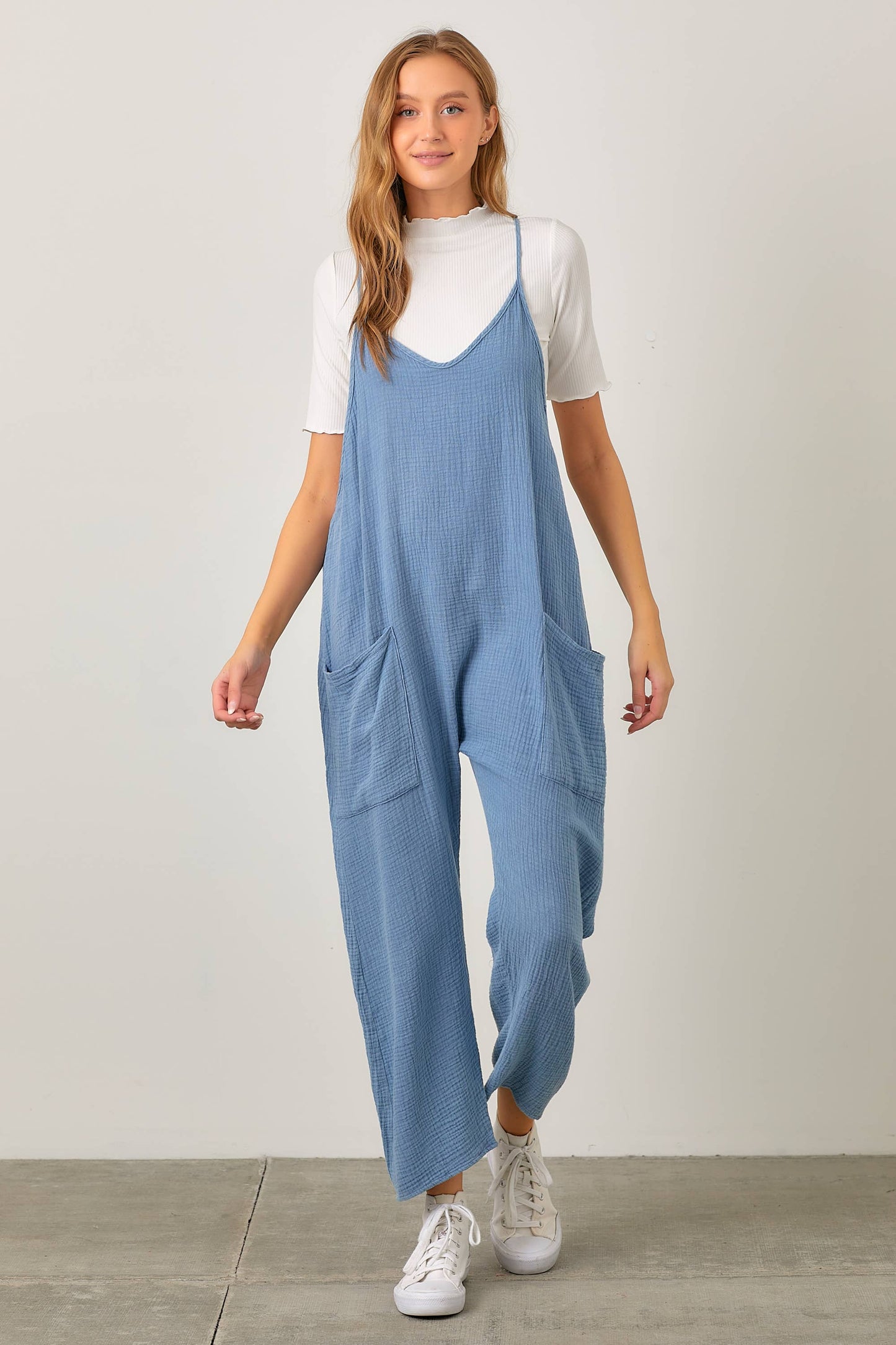 SPAGHETTI STRAP JUMPSUIT W/ POCKET DETAIL