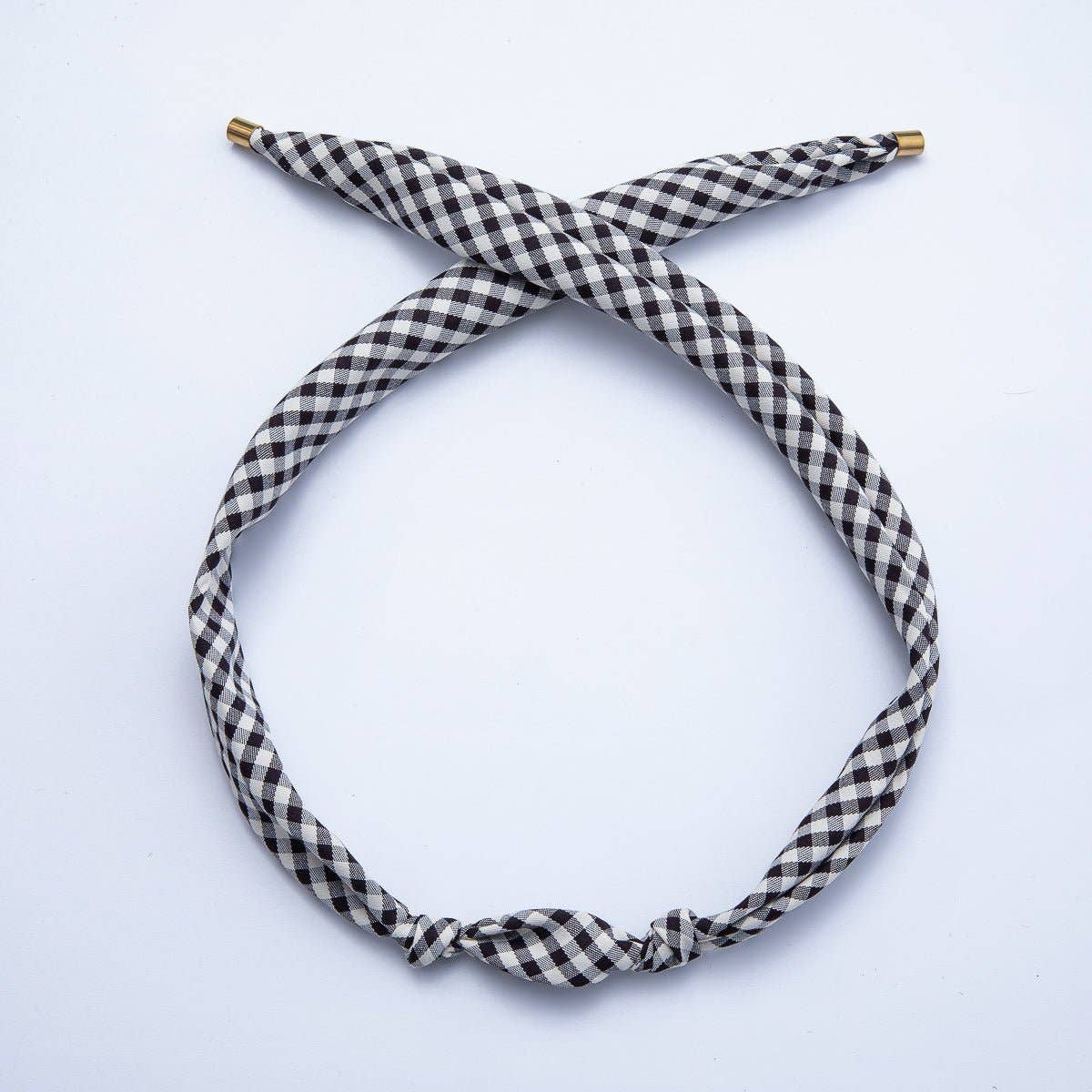Stainless Steel Red, Black, Brown, Blue Knotted Mini Gingham Bandana Scarf Necklace | WA-1253 ~ WA-1375