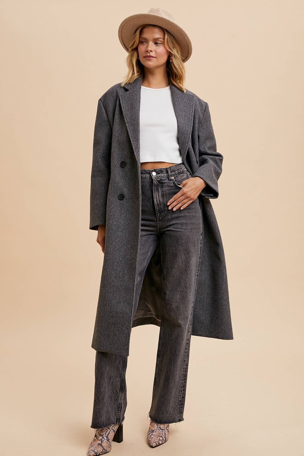 FELTED DOUBLE BREASTED LAPEL DUSTER COAT