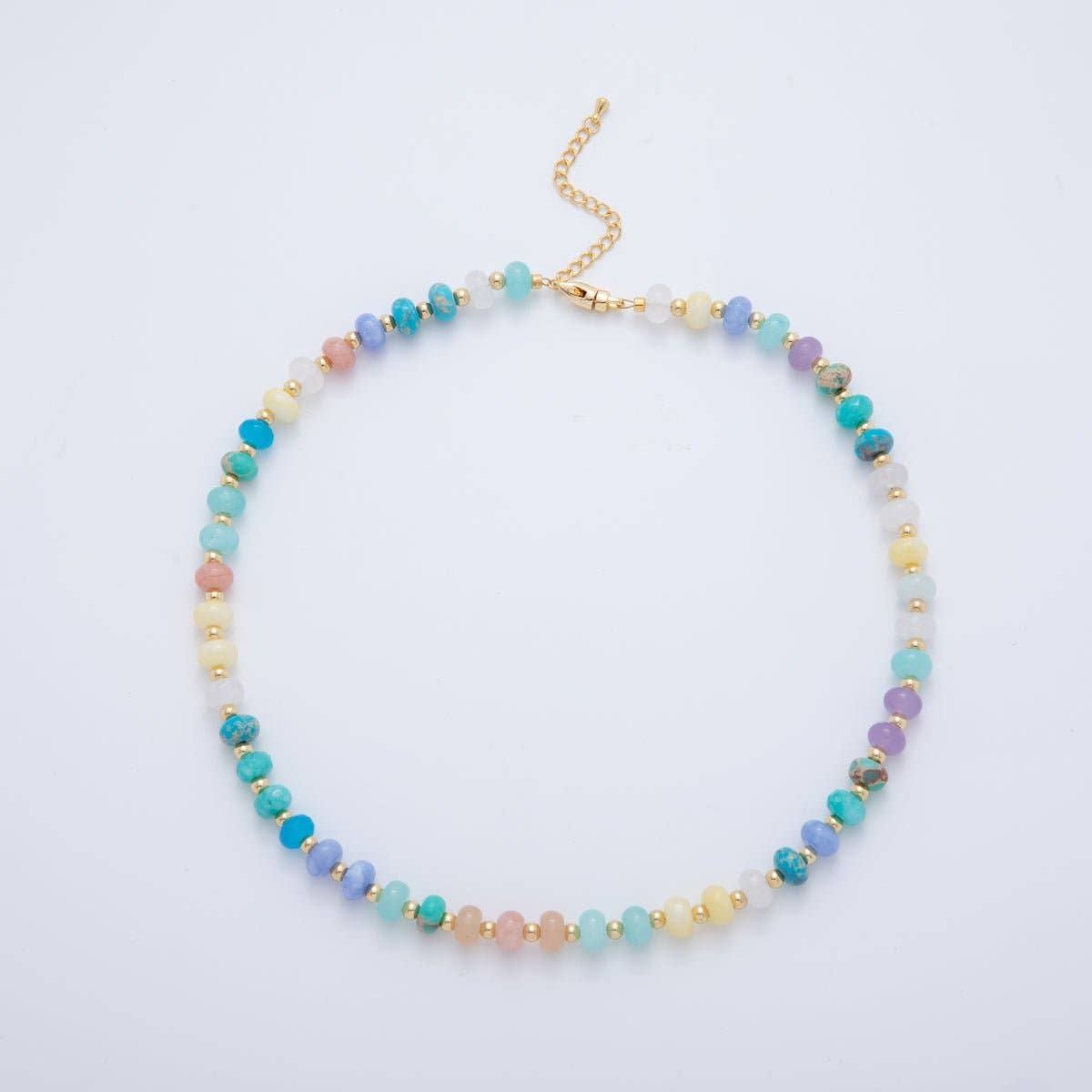 18K Gold Filled Splashed Earth & Sky Toned Color Colorful Gemstone Beaded Necklace 17.3 Inch with Extender | WA3302 - WA3315
