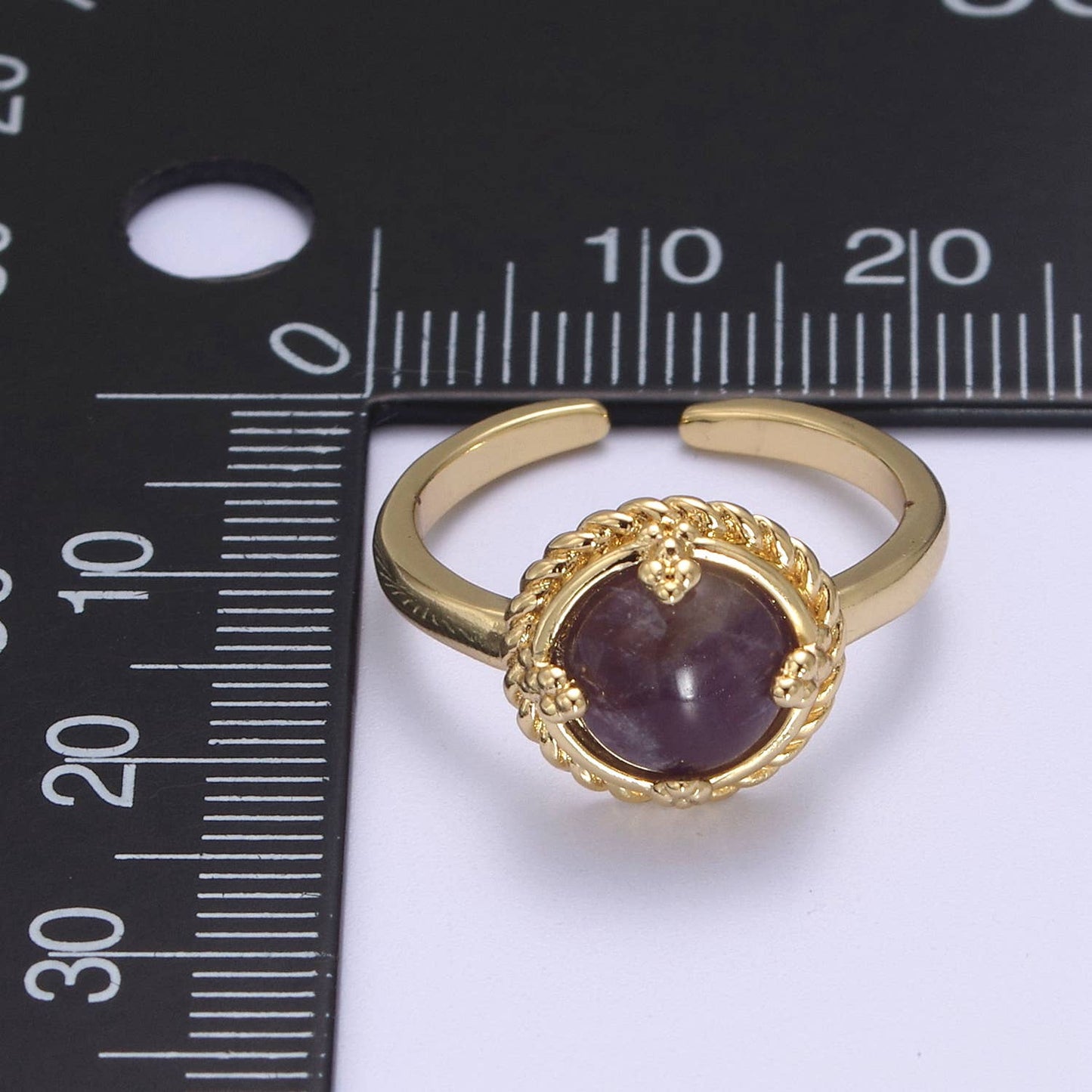 Dark Purple Amethyst Gemstone Gold Adjustable Ring